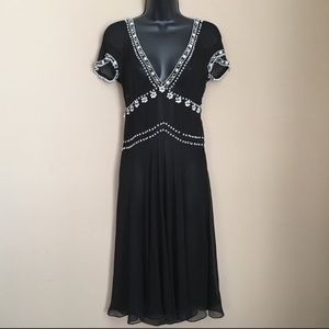 Black Sheer Mesh Hand Beaded Dress Beach Swim Cover Up